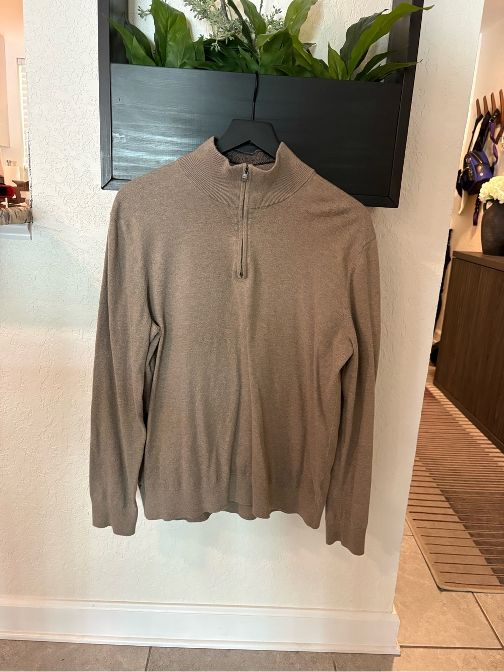 Banana Republic Men's Zip Mock Neck Sweater - Taupe Brown